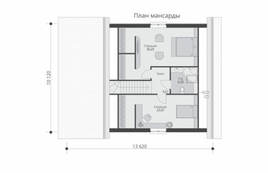 Одноэтажный дом с мансардой и гаражом